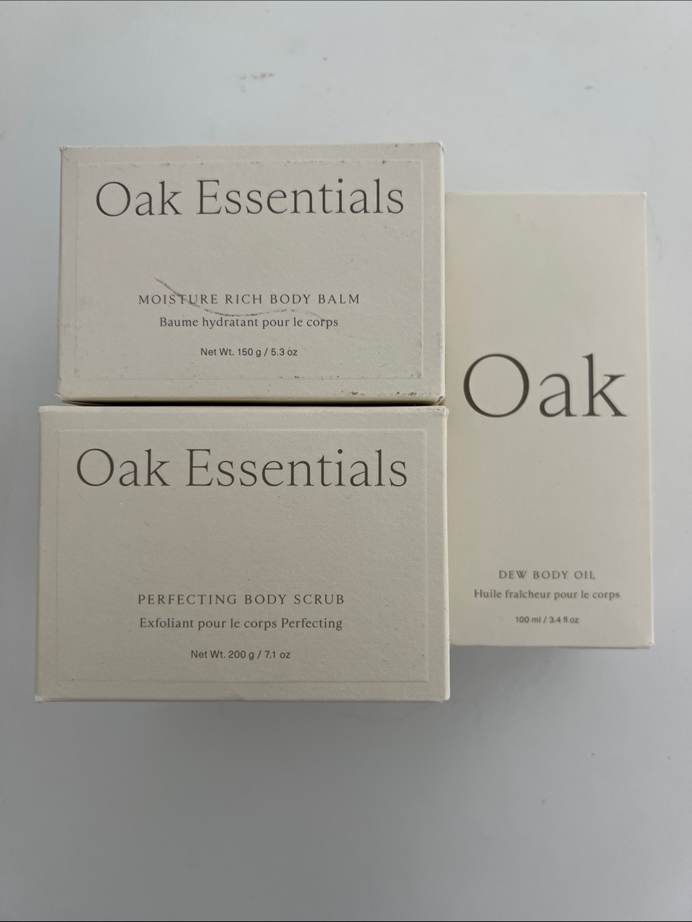 Oak Essentials set, dew body oil body balm and scrub